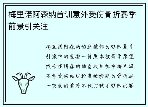 梅里诺阿森纳首训意外受伤骨折赛季前景引关注